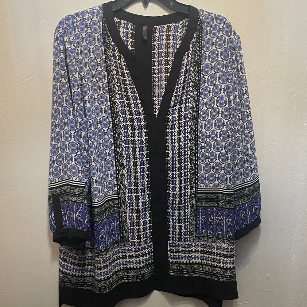 NYDJ Blue and Black Geometric Blouse
